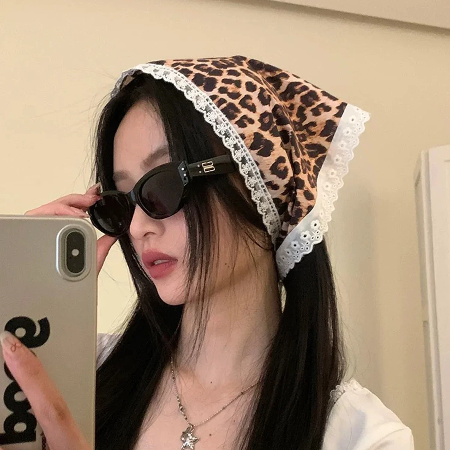 2025 Spring Leopard Print Square Scarf Women Satin Bandana Thin Edge Scarves HeadBand Fashion Lady Hairband Wrap Neckerchief