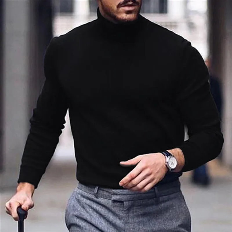 

Men Winter Slim Knitted Sweaters Turtleneck Long Sleeve Solid Color Plus Size Pullovers Knitwear Casual Warm Jumpers Base Shirts