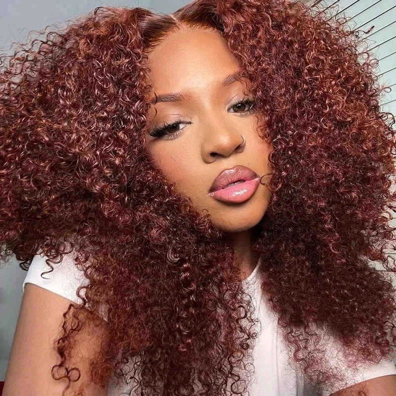 

Reddish Brown Jerry Curly 13x6 Lace Front Wig 100% Virgin Human Hair Wigs Pre Plucked Hairline 13X4 Transparent Lace Frontal Wig