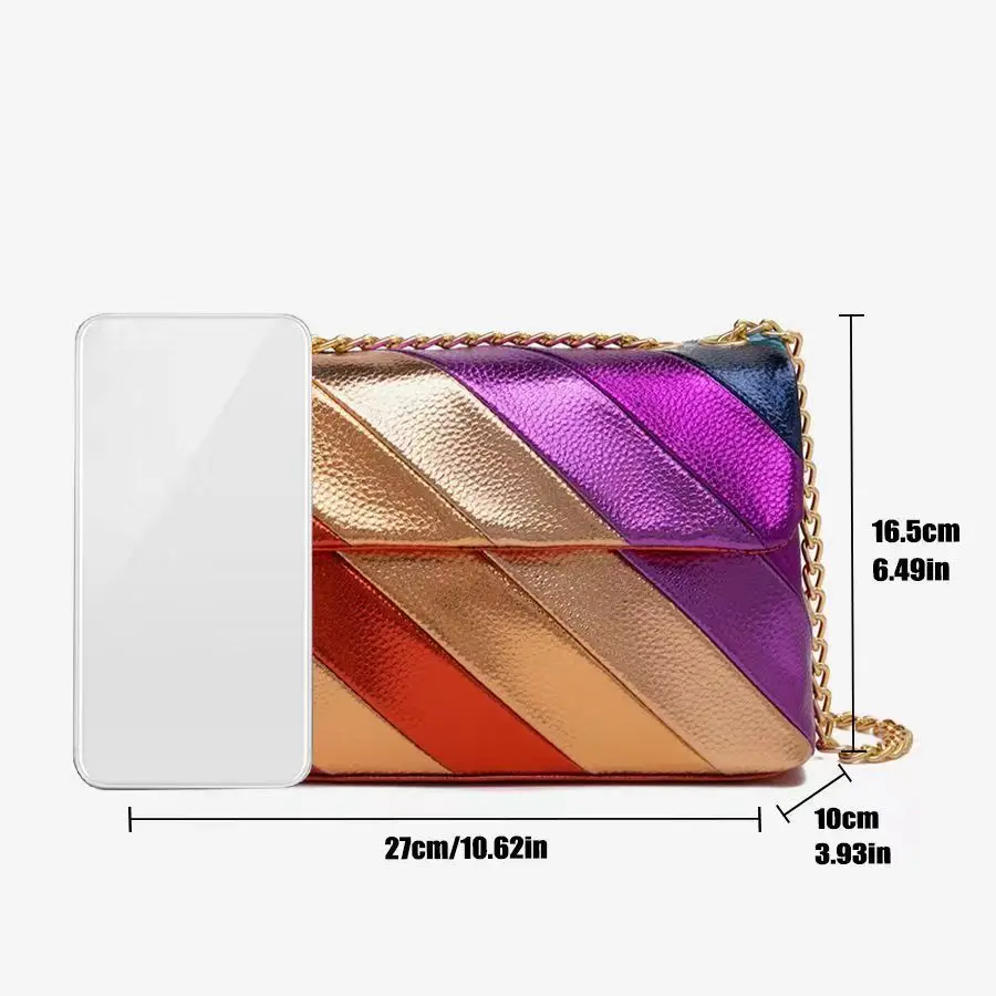 Spring 2024 Luxury New Kurt Geiger Gold Chain Rainbow Women's Shoulder Bag Fashion Crossbody Bag Stitching Clutch Wallet