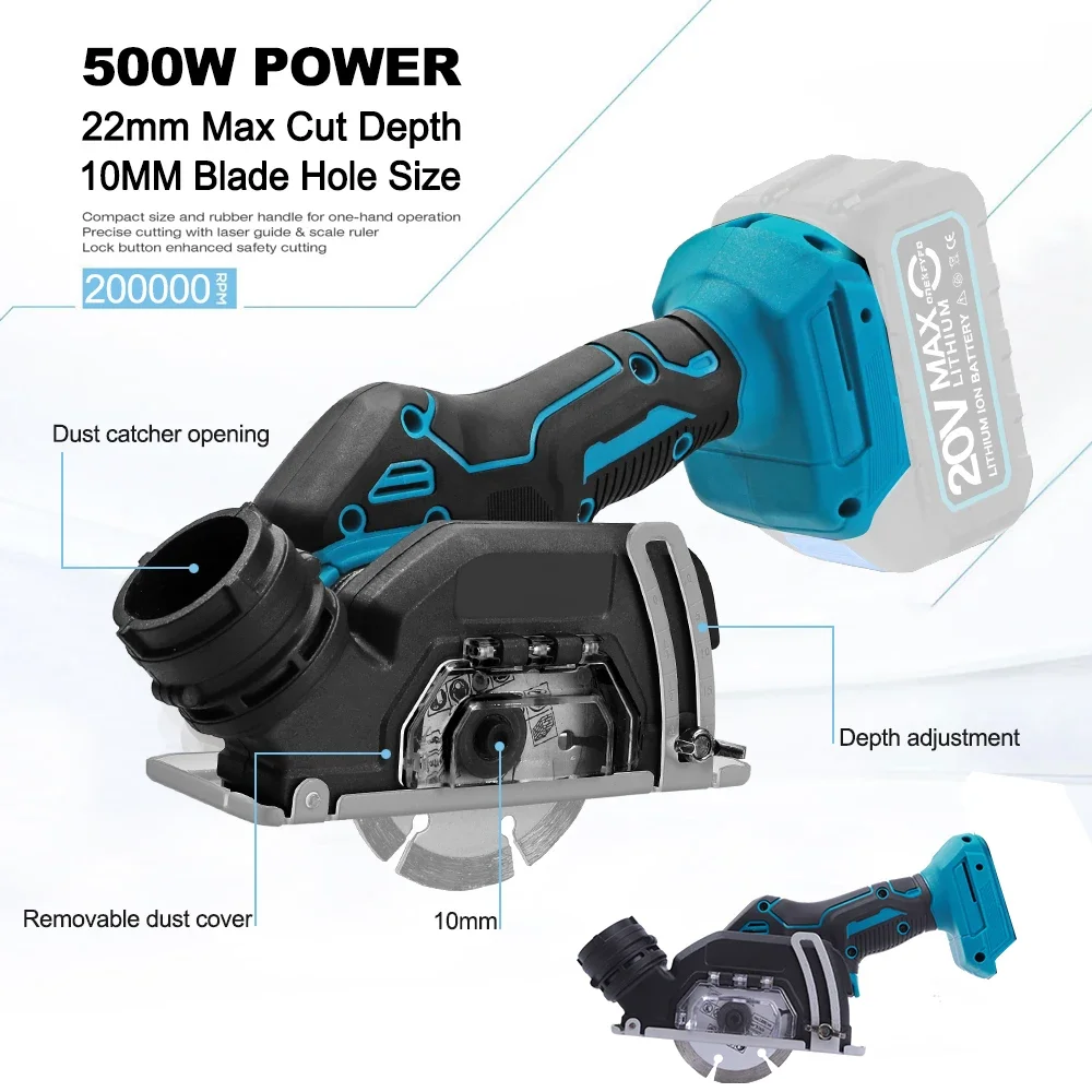 ONEKFYFD Angle Grinder 3inch Speed Variable Cordless Electric Grinding Cutting Woodworking Tool for Makita 18V Battery 2