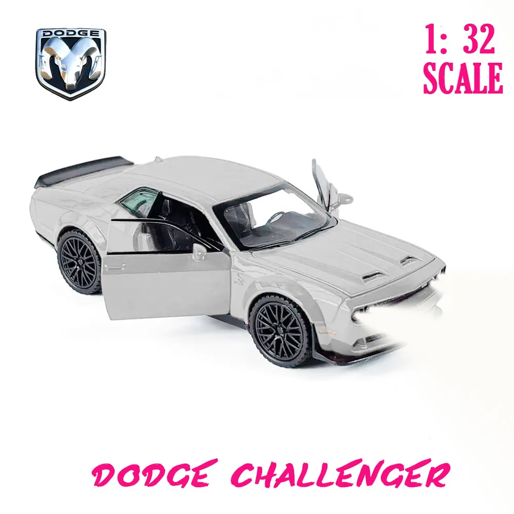 

1:32 Dodge Challenger Diecast Pullback Muscle Car Model Repilca with Light Sound Scale Alloy Miniature Kid Boy Xmas Gift Toy b