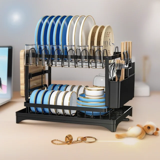 Kitchen bowl rack, drain rack，1pc Double-layer Tableware Drain Rack, Chopsticks Water Cup Cutting Board Kitchen Storage Rack, La 4