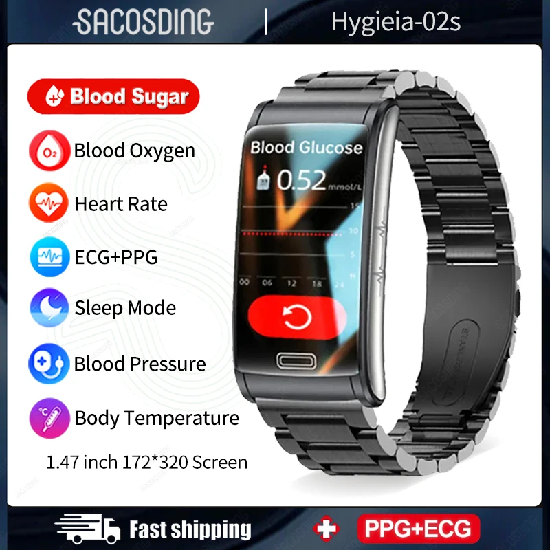 

2023 Non-Invasive Blood Glucose Smart Bracelet IP68 Water Proof Watches ECG+PTT Blood Pressure Heart Rate Health Smart Bracelet