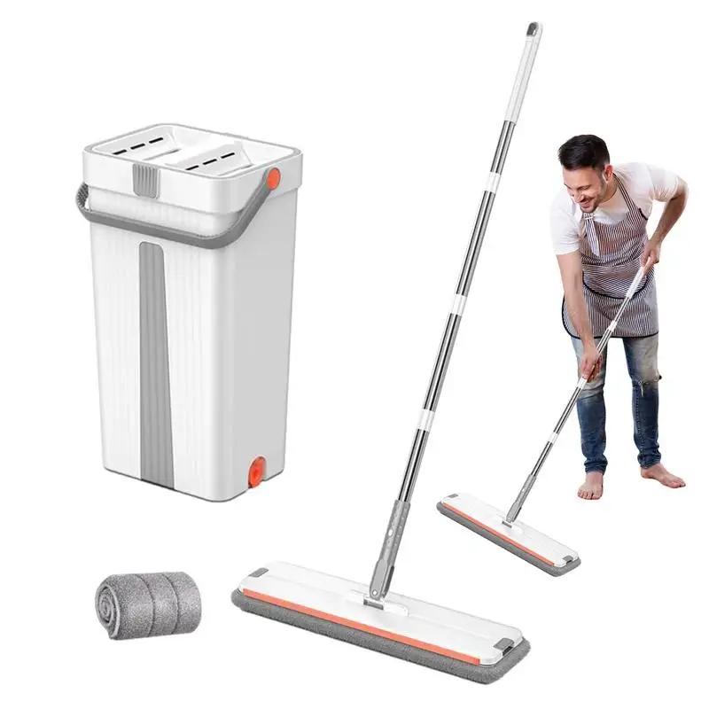 

Flat Mop Bucket Home Cleaning Mop 2 Compartments Household Cleaning Enlarged Mop Bucket Set With Wiper Strip Floor Cleaner