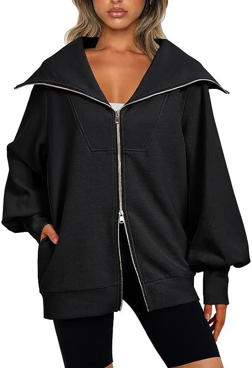 Womens Oversized Full Zip Up Sweatshirts Fall Jackets Outfits for Women Fashion 2023 Winter Trendy Cothes with Pocket