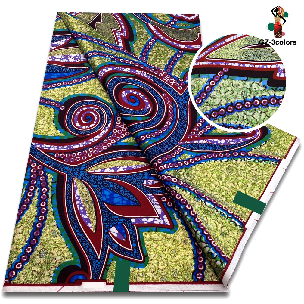 100%Cotton Gold Print Fabric African Real Wax Fabric High Quality Soft Pagne Flash Gold Print Batik Nigeria Ankara Wax Fabric 2