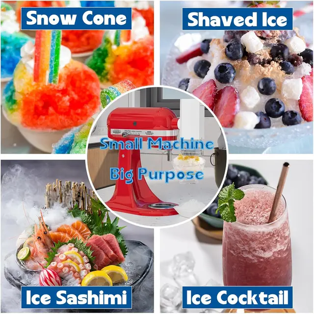 Shaved Ice Attachment for KitchenAid Stand Mixer, Snow Cone Attachment for KitchenAid with 8 Ice Molds, Stainless Steel Blade Ic 6