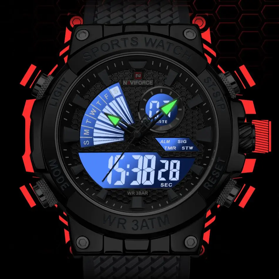 NAVIFORCE Top Luxury Brand Men Watch Military Sport Quartz Wrist Watches Stainless Steel LED Digital Clock Relogio Masculino