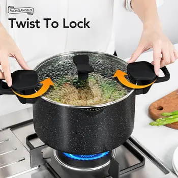 Pentola antiaderente da 24 cm/9,5 pollici con maniglia a bloccaggio rotante per stufato rapido Pentola per stufato da cucina multifunzionale adatta a tutti i stufe 1