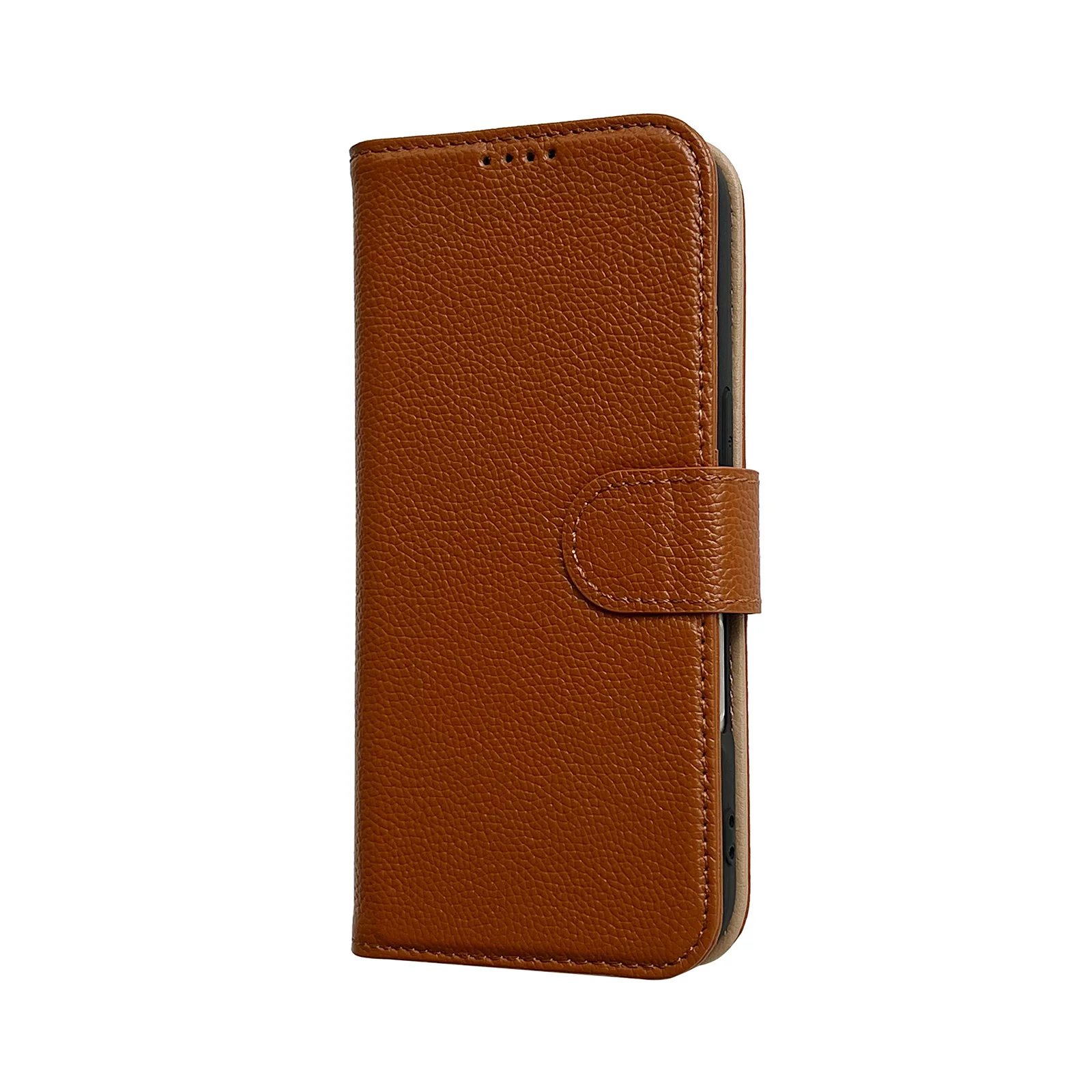 Genuine Cowhide Leather Flip Wallet Case with Card Holder and Lens Bumper