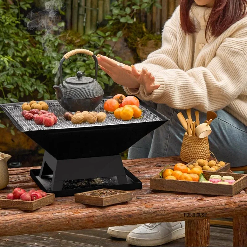 Courtyard Outdoor Fire Pits Barbecue Table Outdoor Heating Charcoal Stove Grill Stand Home Indoor Tea Making Stove Full Set C