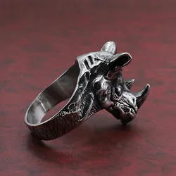 Titanium Steel Rhino Ring Animal Jewelry Open Ring Outdoor EDC Punk Accessories Tools Gift for Men