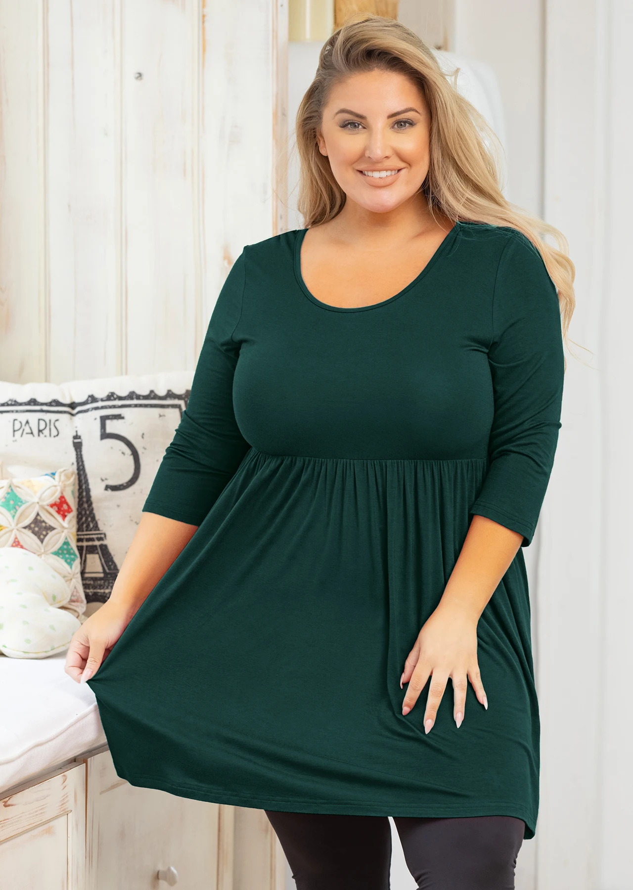 showmall-women's-plus-size-tops-3-4-sleeve-flowy-shirts-casual-blouses-babydoll-tunic-tops