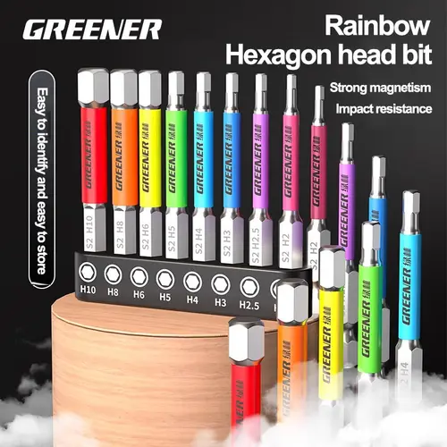 GREENERY Rainbow Hex Key Allen Wrench Screwdriver Bit Set Electric Power Drill Color-Coded Strong Durable Magnetic Repair Tools