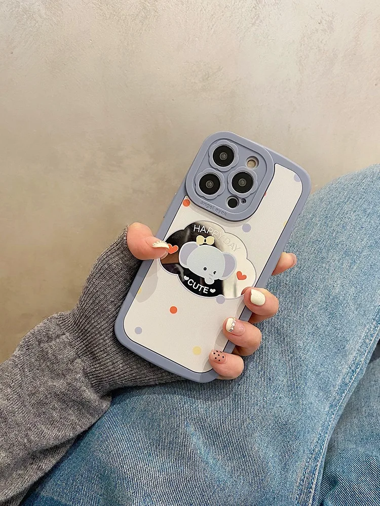 Bear Elephant Makeup Mirror Phone Case For iPhone