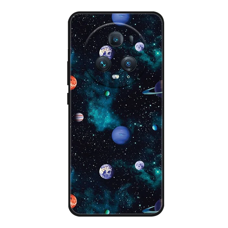 Adorable Cartoon Cat Design Black Silicone Soft Phone Case - Compatible with Honor Magic 5 Pro