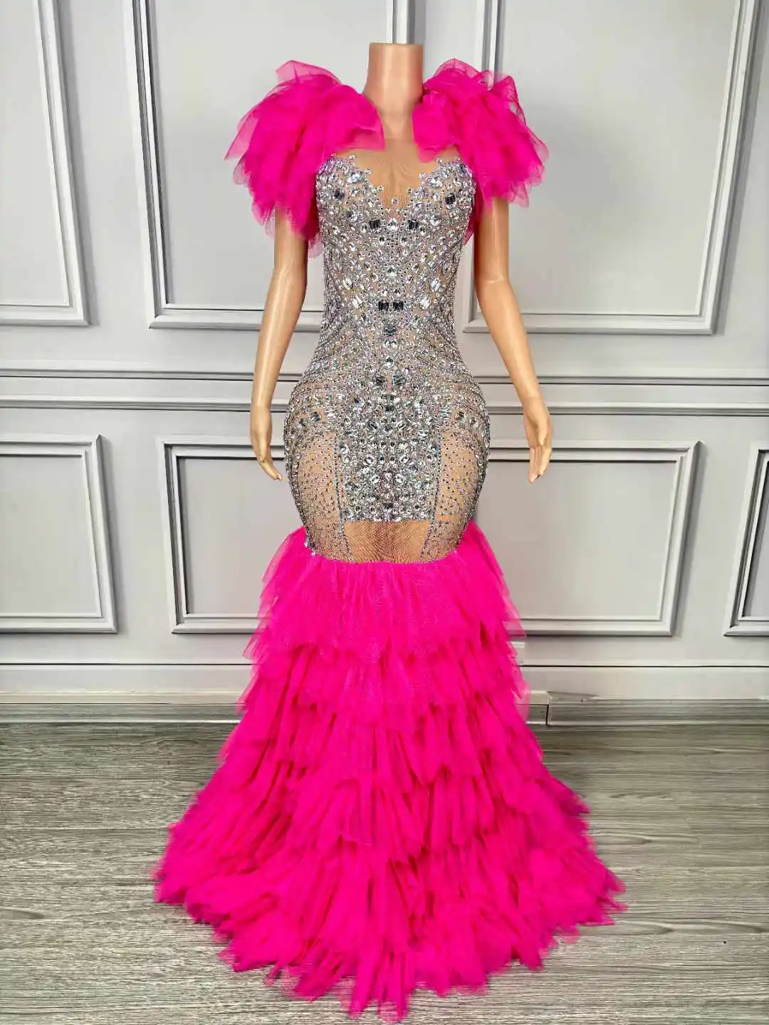 Elegant Drag Queen Dresses Elegant White Rhinestone Longsleeve