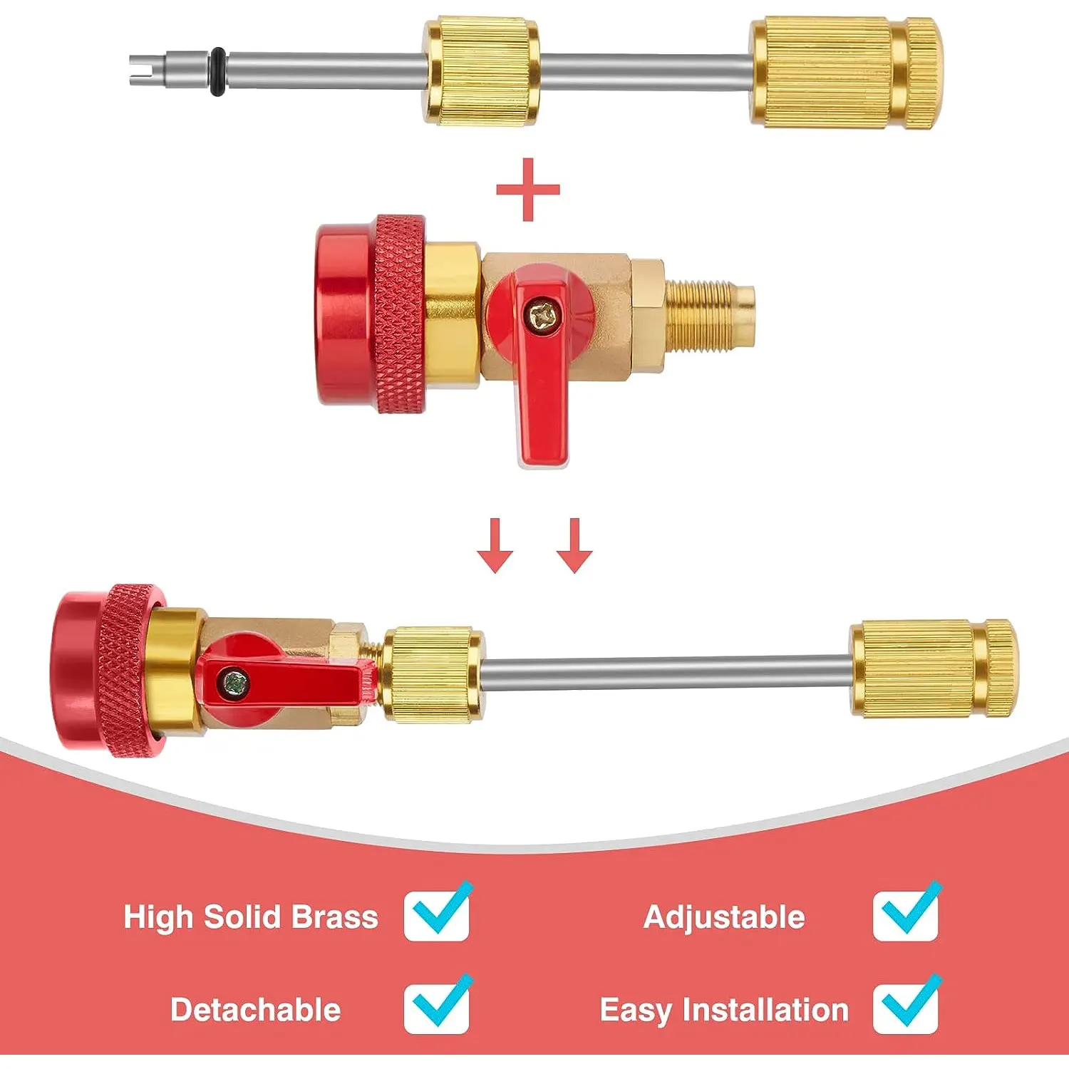 Feeshoppher Outil Retrait Noyau Valve Acier Carbone Antidérapant - Kit Entretien Climatisation R404A R407C R134A