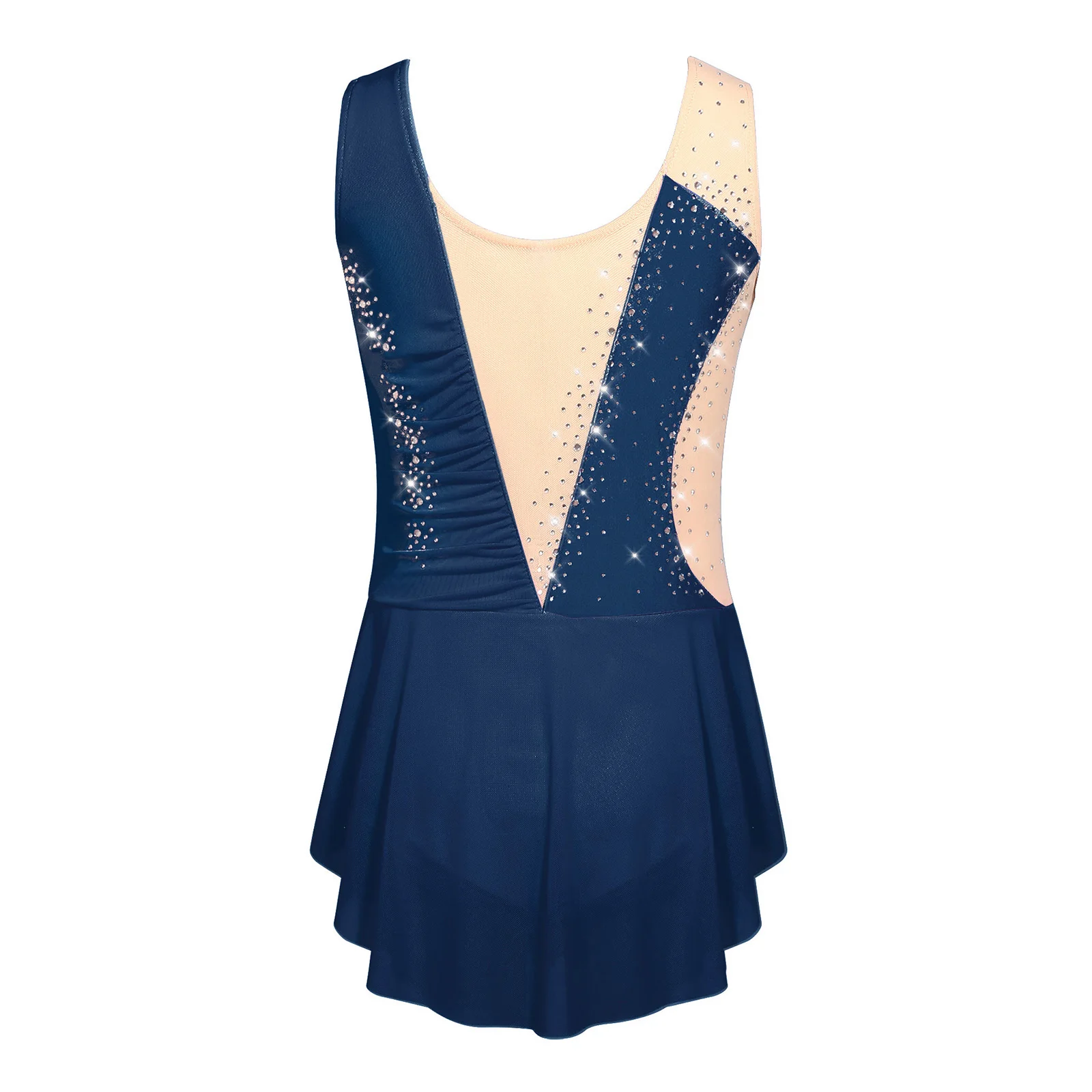 Kinder Mädchen Gymnastik Eiskunstlauf Ballett Tanzkostüm Funkelnde Strasssteine Gerafftes Netzkleid mit Seitenschlitz und Eingebautem Slip – Detail 39