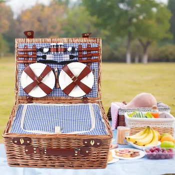 Large Picnic Basket, Handwoven Storage Bin for Outdoor Indoor, 18x13x8 Inches, Foldable Organizer Box, Beach Camping Essentials 3