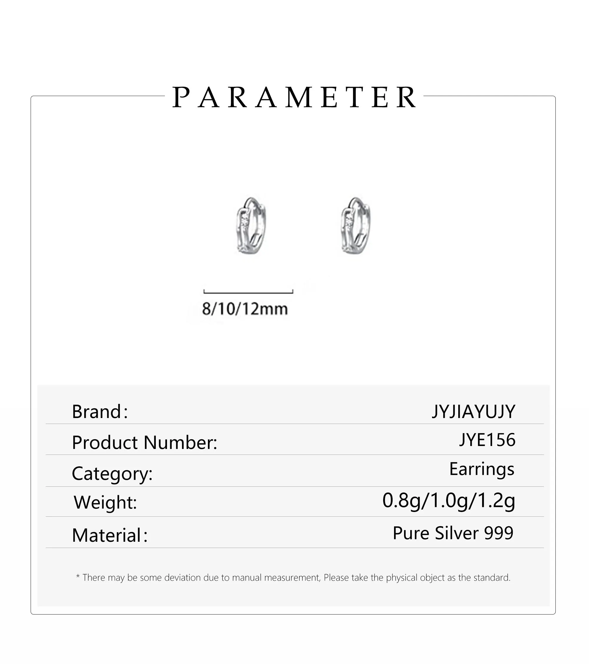 JYJIAYUJY 100% Whole Original Pure Silver S999 Hoop Earrings Hollow Zircon Inlaid Design 8MM Mini Style Fashion Jewelry JYE156 6