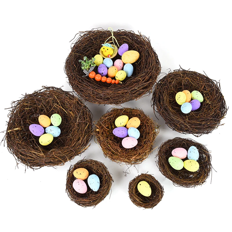 8-25cm Round Rattan Bird Nest Resurrection Party Supplies Artificial Natural Bird Nest Home Decoration Window Garden DIY Craft
