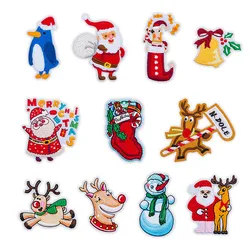 Patch tête d'élan, autocollant brodé en tissu père noël, accessoires pour vêtements pour enfants, manches bras, broderie, Diy bricolage 