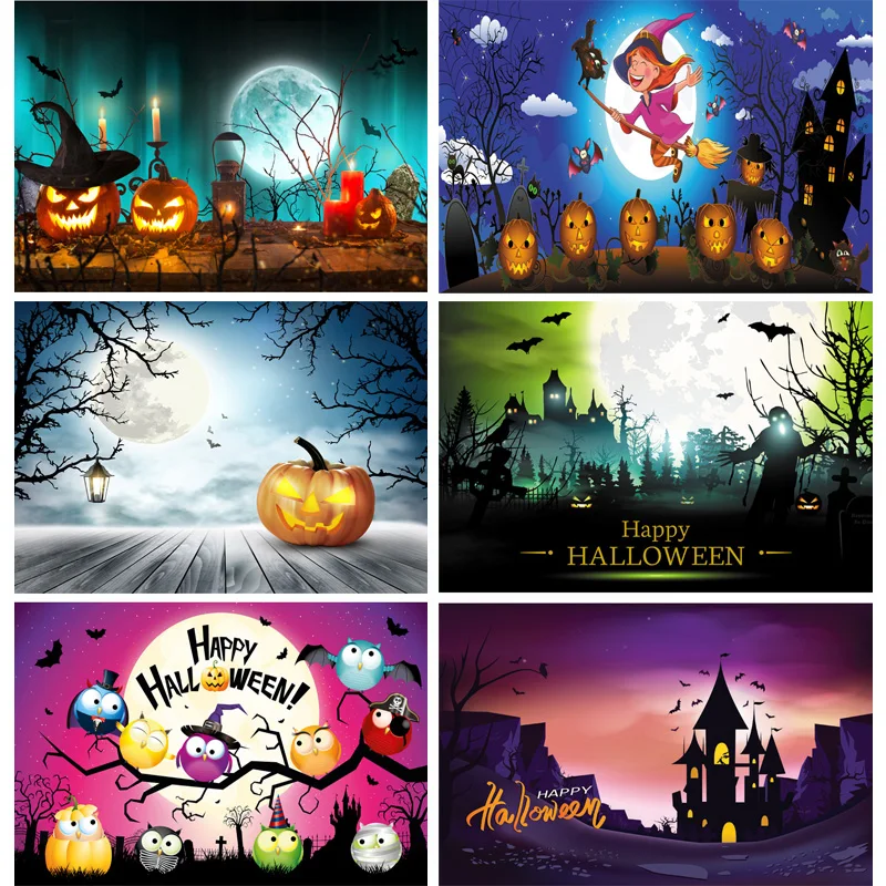 

SHENGYONGBAO Halloween Backdrop Tombstone Castle Pumpkin Lantern Moon Photography Background For Photo Studio Props 1911CXZM-56