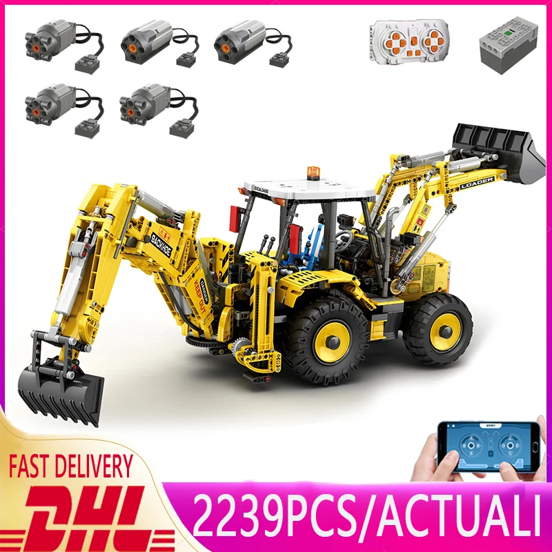 Mold King 17036 Technical Car Toys The Backhoe Loader Model Assembly Engineering Building Block Regalo Di Natale Per Bambini Moc-86258