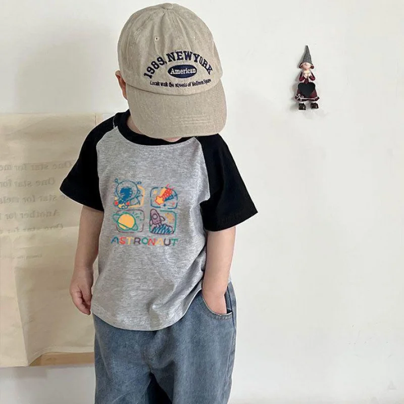 New Kids Summer Clothes T Shirts Children O-Neck Patchwork Clothing For Girls Short Sleeve Baby Boys Fashion Letter Cartoon Tops