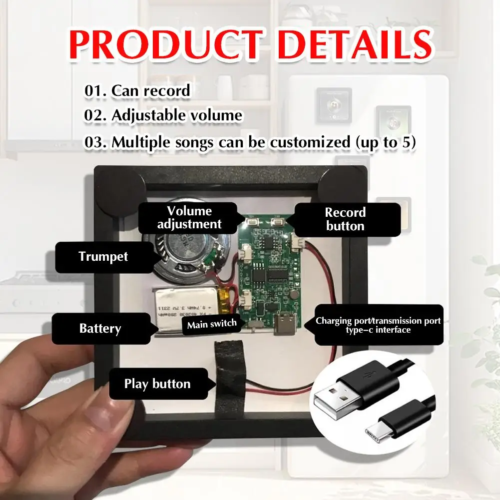 Music Fridge Magnet Customized Personalized CD Covers Recording 1-5 Songs Type-C Rechargeable