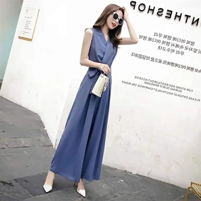 2024 Summer New Jumpsuit Wide Leg Pants Set Korean Version Jumpsuit, Fashionable Temperament Slimming Women's Clothing