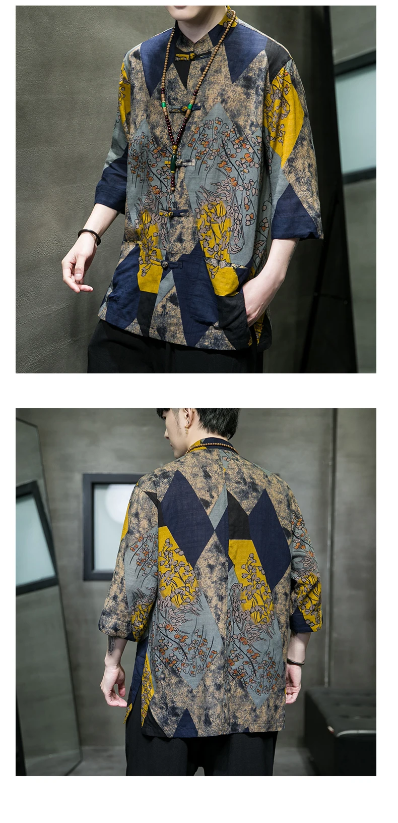 luxus herren bekleidung hemden herren summer clothes for men Sommer Eis Seide männer Landschaft Druck Kung Fu Hemd Tops Plus Größe männer Halbe hülse Hemd Elegante tang Disc Schnalle Hemd – Detail 23