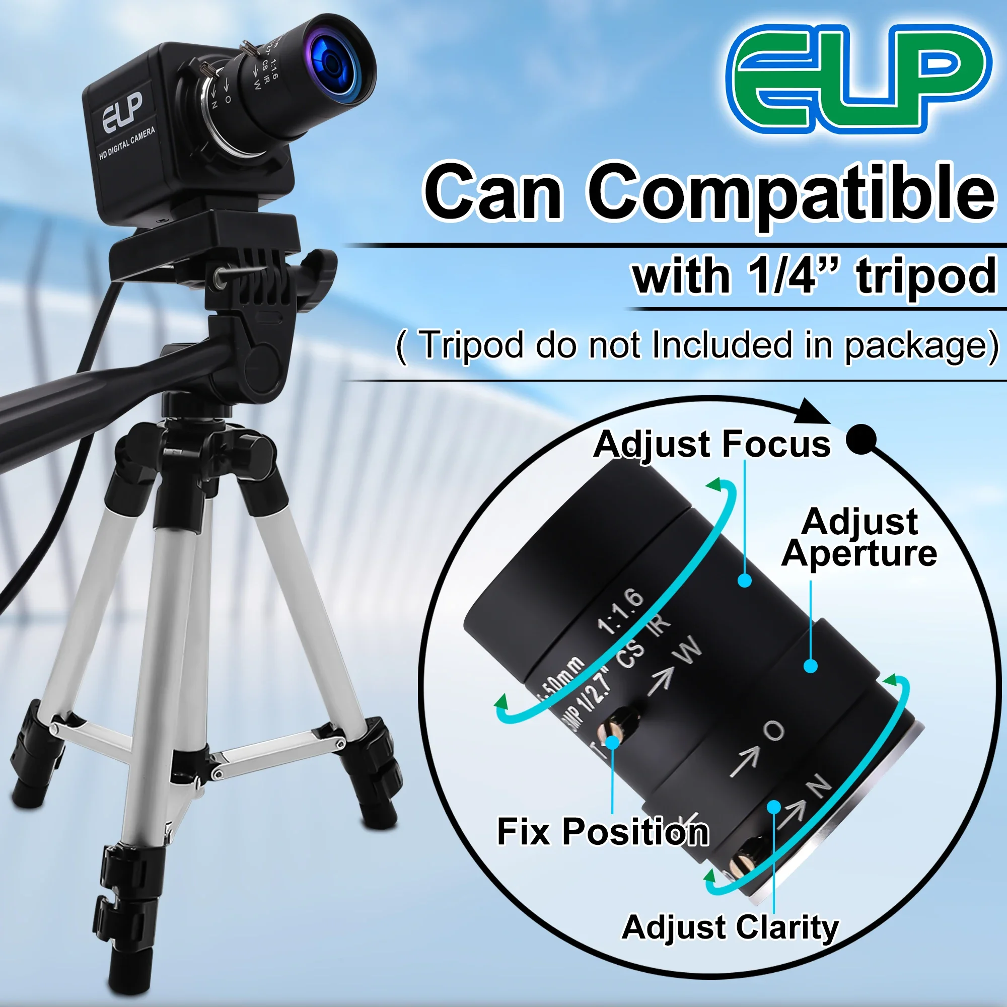 ELP 120fps 210fps Global Shutter USB Camera 800P 10X Zoom Monochrome Manual USB Webcam with 5-50mm Lens for Document Scanning