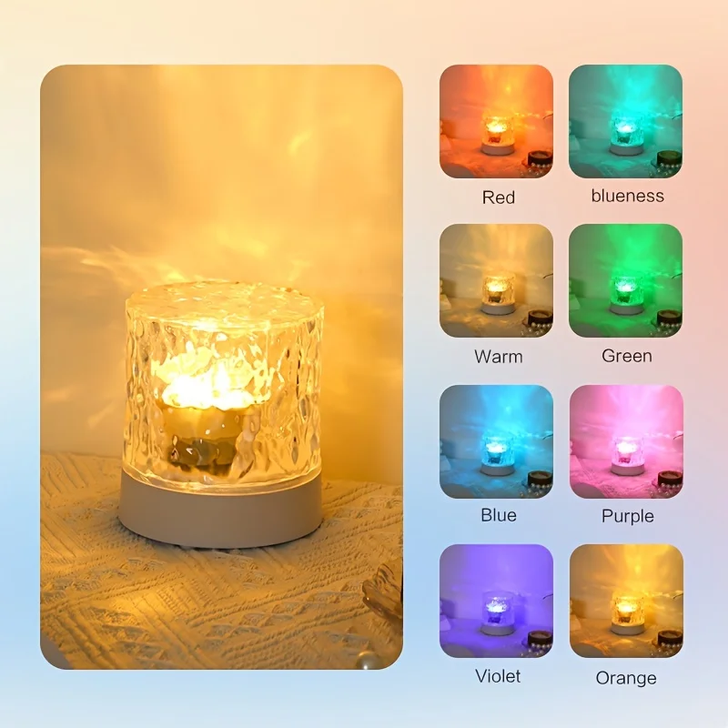 

Rotating Water Ripple Projector Light USB rechargeable Flame Crystal Romantic Atmosphere Lamp for Living Bedroom Decor Lights