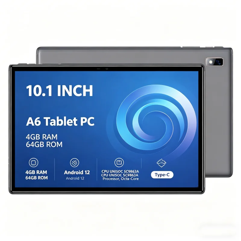 10.1인치 4GB RAM 64GB ROM 안드로이드 12 태블릿 PC CPU UNISOC SC9863A 프로세서, 옥타코어 Cortex-A53 타입-C 배터리 8000mAh