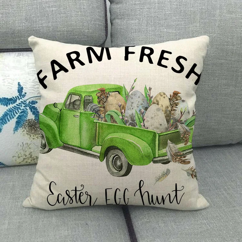 Happy Easter Throw Pillow Cover 40x40cm Bunny Easter Eggs Cushion Cover Living Room Sofa Decor Cushion Cover Rabbits Pillowcases