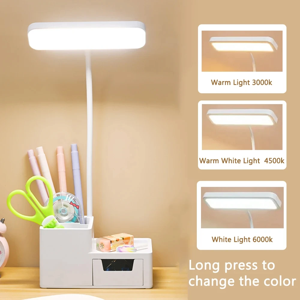LED Rechargeable Folding Desk Lamp 3-level Dimmable Night Light USB Reading Lamp Eye Protection Desk Lamp with Storage Drawer