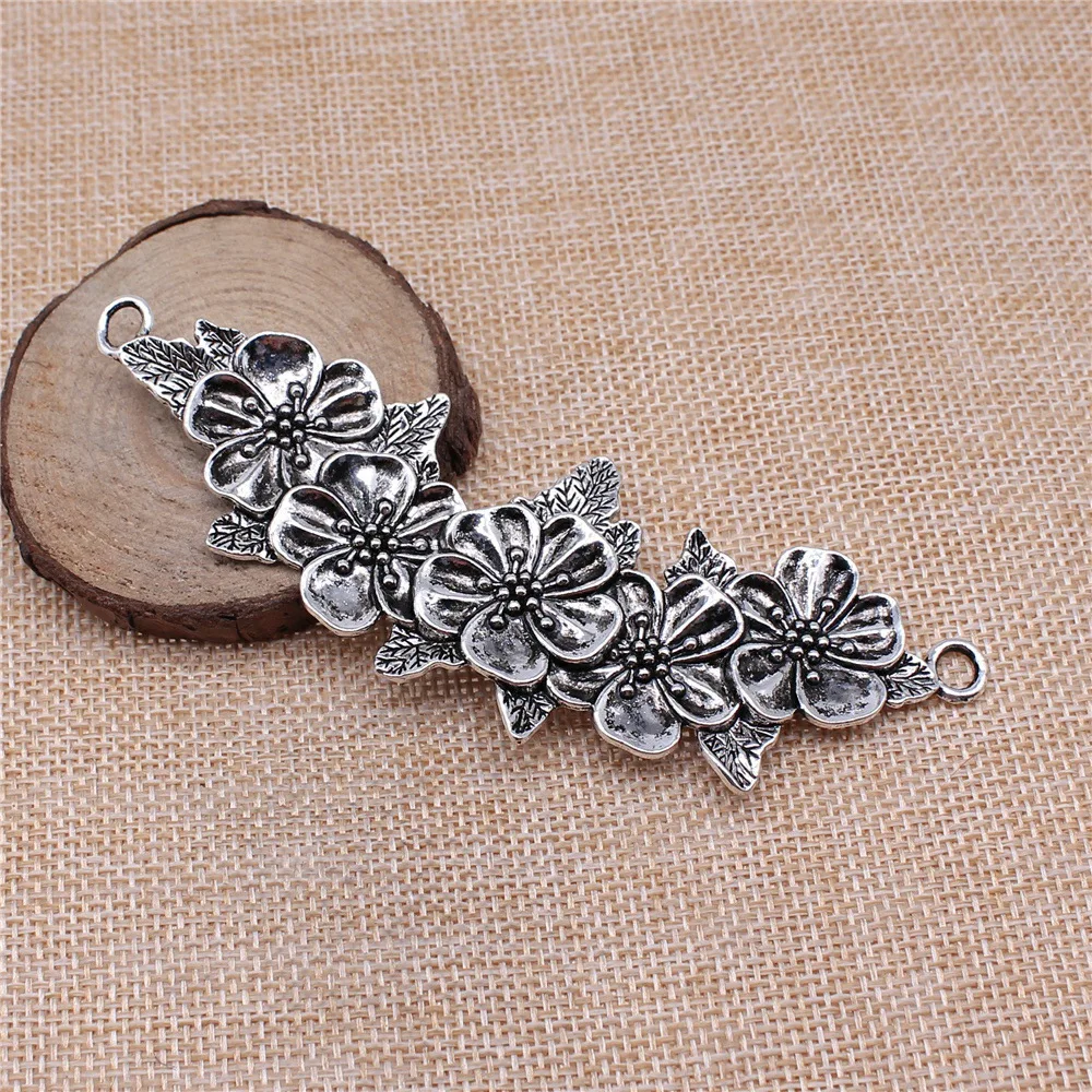 IFOCUS DIY 쥬얼리 제작용 꽃 가지 커넥터 참, 아연 합금, 113x3, 6mm, 4.45x1.42 인치, 로트당 2 개