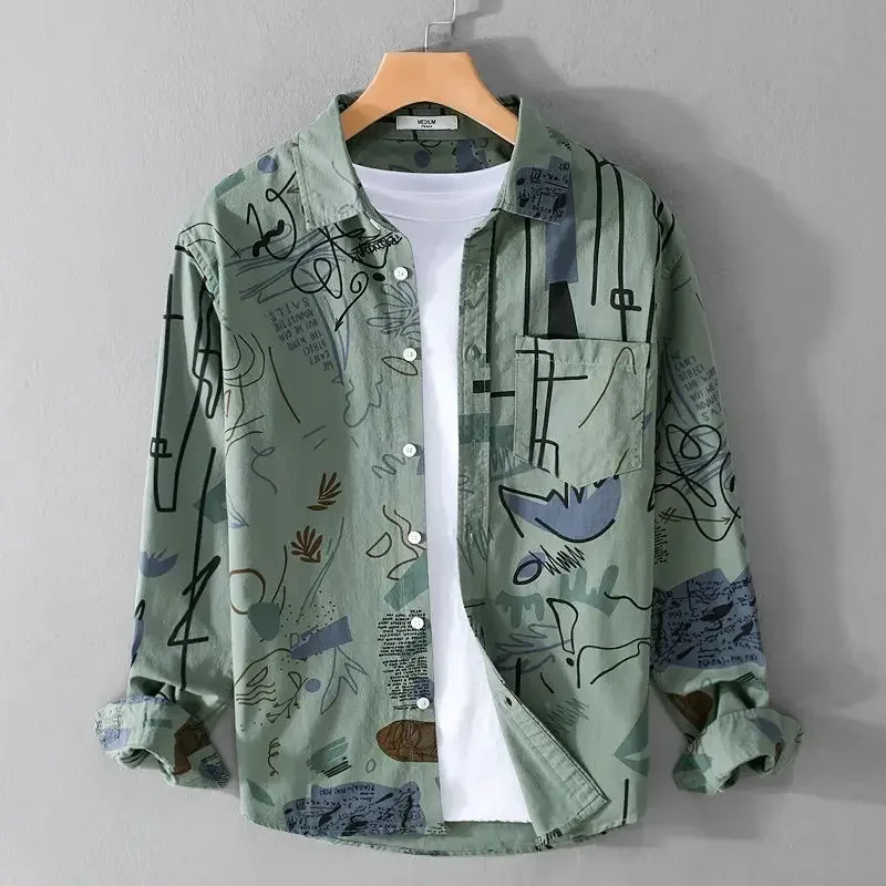 Camisas para hombre con gráficos coloridos de anime hawaiano, camisa para hombre social original regular con mangas abotonadas, cuello alto, estilo coreano I