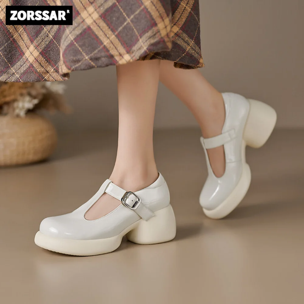 

Patent leather classic vintage high heels mary janes shoes for women Chunky heel pumps Japanese style jk College Student Shoes