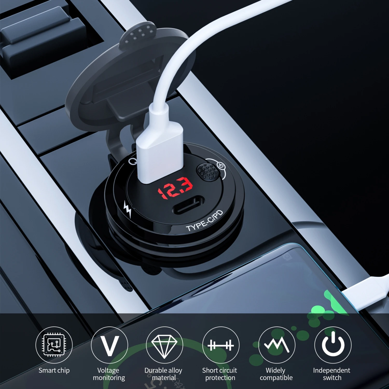     USB QC3.0  CŸ ,  ġ а , ڵ  ATV  ǰ, 12V