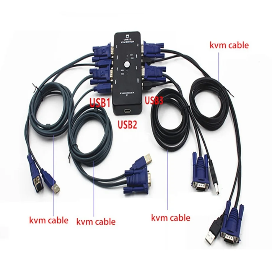 4 Port Kvm Switch USB 2.0 VGA Splitter Printer Mouse Keyboard Pendrive Share Switcher 1920*1440 VGA Switch Box Adapter vga kvm switch