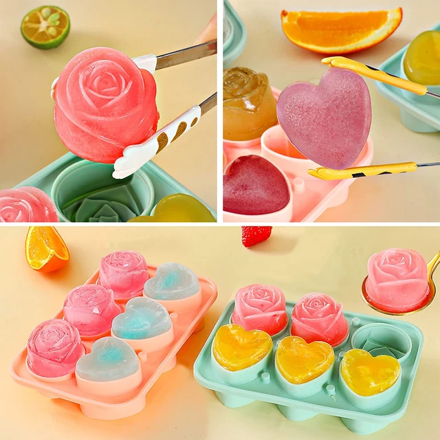 3d Rose Ice Molds And Heart Ice Molds, Large Ice Cube Trays, Make 6 Giant  Cute Flower And Heart Shape Ice,silicone Rubber Fun Big Ice Ball Maker For  C