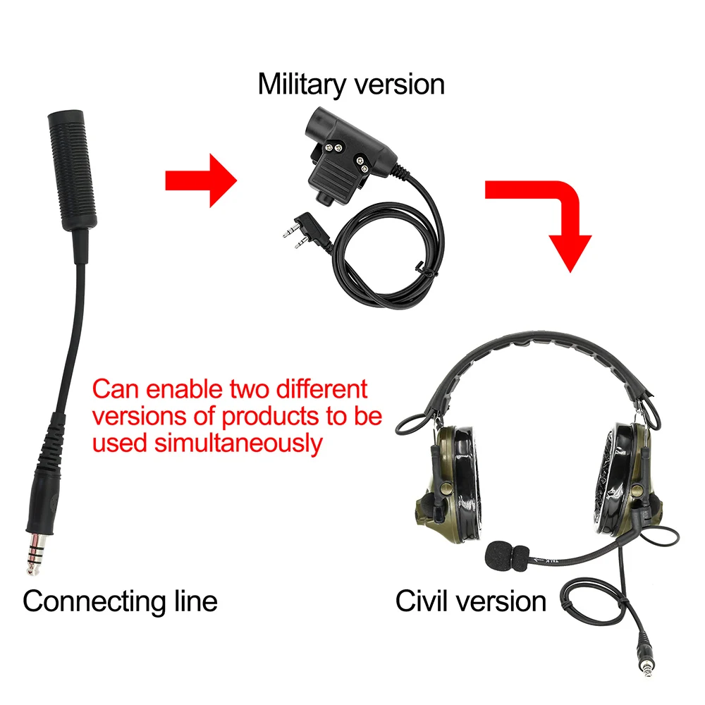 U-174 Cable Adapter Tactical Headset Adapter NATO/Military To Civilian Cable Adapter for Peltor Comtac/msa Sordin/tci Liberator