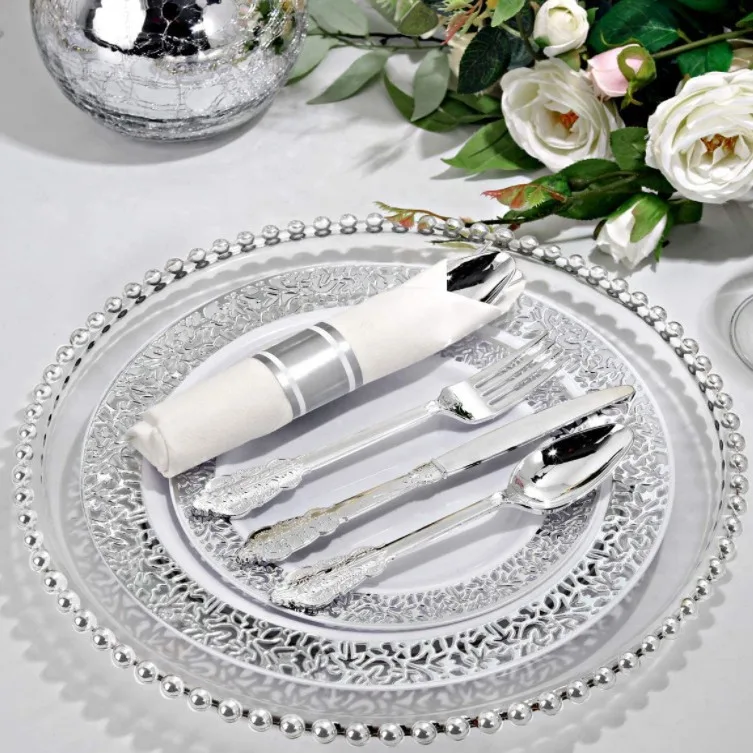 18pcs Disposable tableware electroplated silver dessert fork cake fork soup spoon Western tableware high-end