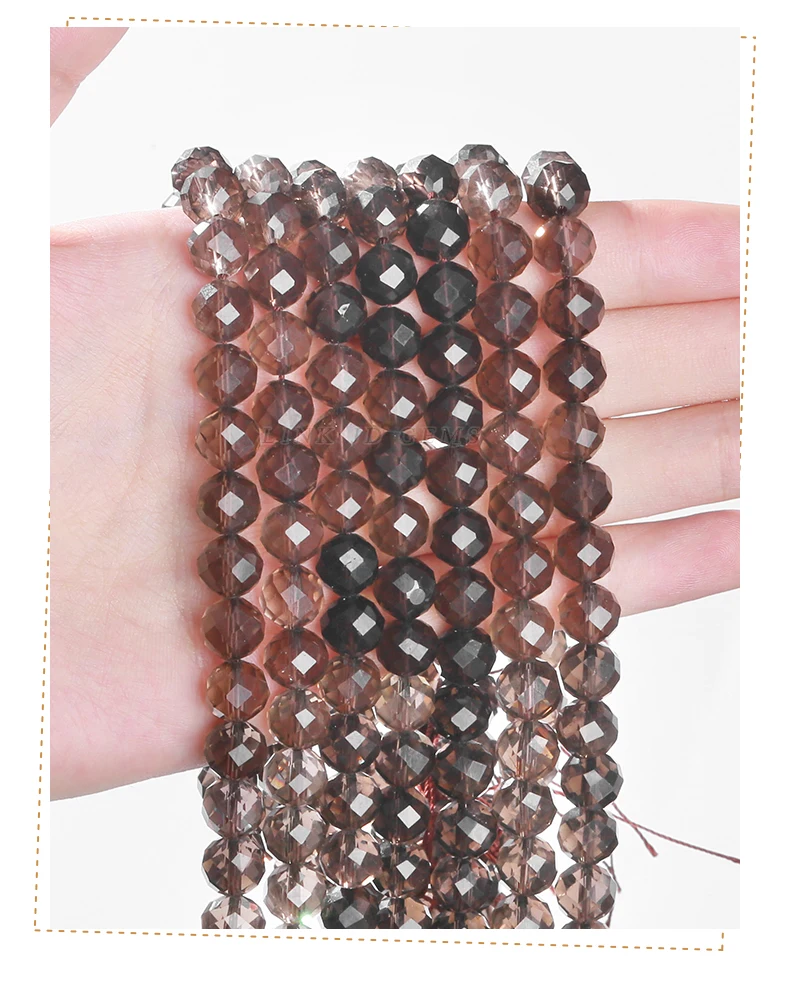 7A Naturstein Facettierte Rauchquarzperle Runde lose Distanzperlen für Schmuckherstellung Diy Halskette Armband Zubehör finden – Detail 6
