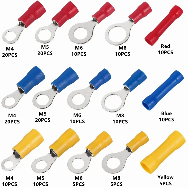 Conectores de Cabo de Fio Elétrico Isolado Conector Bumbum Sortido Terminais de Anel Kit de Terminais 175 Pcs