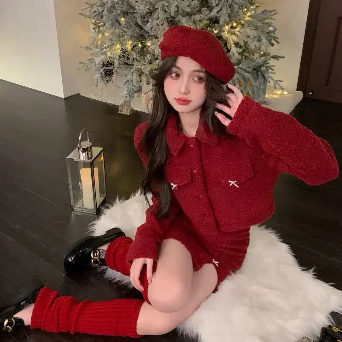 white christmas dresses Christmas Plaid Velvet Set – Bexa Boutique main image 1